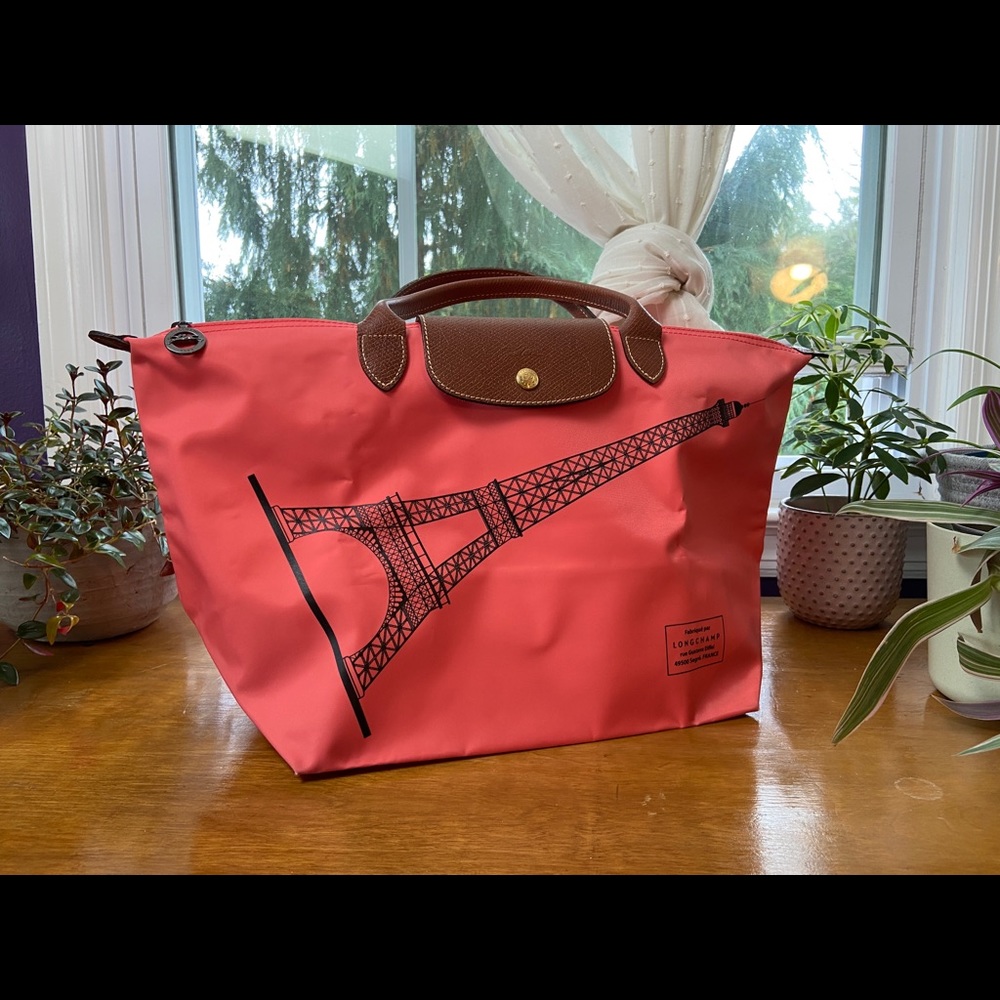 Pink Eiffel Tower Longchamp Le Pliage Bag in Good Used Condition!